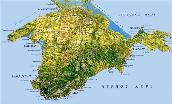 Detaljna karta Krima s gradovima i mjestima - 2021